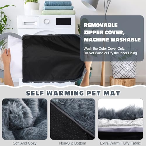 3 Pack Dark Gray Self Warming Cat Bed Indoor 16''x24'' Self Heating Cat Mat Ultra Soft Thermal Kitten Bed Heated Pet Dog Pad Washable Removable for Outdoor Use Non Slip Reflect Body Heat (16''x24'' / Dark Gray)