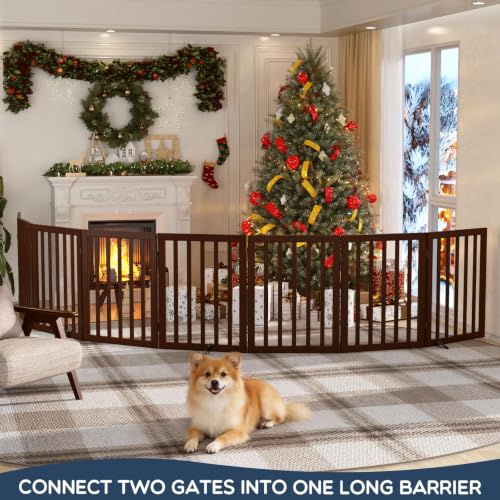 Freestanding Dog Gate Indoor (Walnut / 75”Wx24”H, 4 Panles)