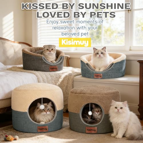 2-in-1 Foldable Cat Bed for Indoor Cats, Cat Cave & Sofa Bed (Grey / M-17.7" x 17.7" x 13.8"H)