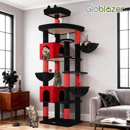 82in Gothic Extra Large Cat Tree for Indoor Cat Large Adult (82inch / Black Red)