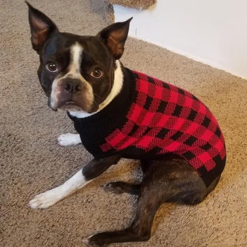 Dog Sweaters for Large Medium Small Dogs (S - Chest 16", Back 12" / Red&Black)