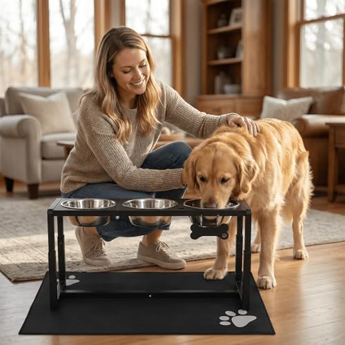 Metal Elevated Dog Bowls for Medium (Black-58oz x 3 / Height: 8.8-14")