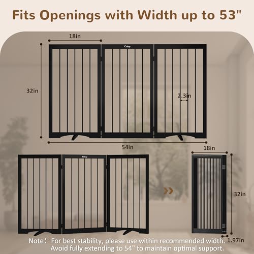 32" Extra Tall Free Standing Dog Gate Indoor (Black / 3-Panel, 32"Tall)