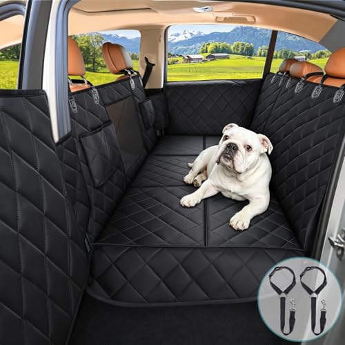Waterproof XL Hard Bottom Car Seat Cover for Trucks with 2 Dog Seat Belts (Hard Bottom Black / Truck)