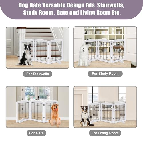 3 Panel Freestanding Adjustable Wooden Dog Gate (30"Height-3 Panel / White)