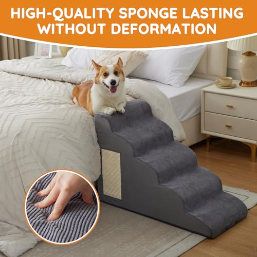Dog Stairs for Small Dogs 22.6" H (Grey / 5-Step 22.6"H)