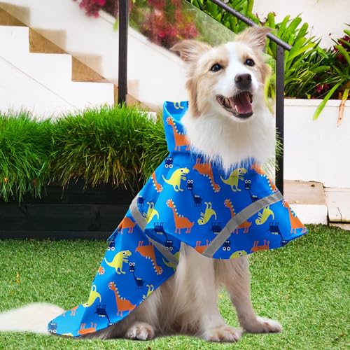 Large Dog Raincoat Adjustable (Large (Pack of 1) / Blue Dinosaur)