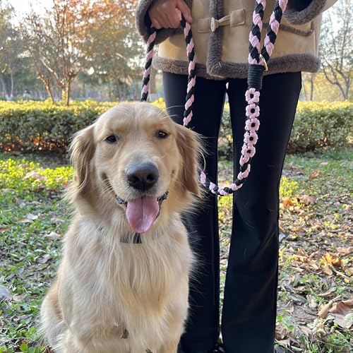 5FT Braided Cotton Rope Leash for Small (Midnight Rose)