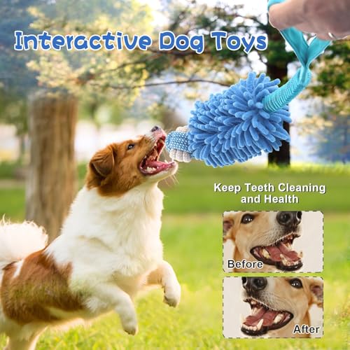 Puppy Toys Squeak Plush With Ropes Knots for Fun and Teeth Cleaning (Blue / Dog Bite Ball Toy)