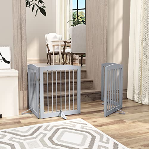 Freestanding Pet Gate for Dogs (24" Height-2 Panel / Gray)