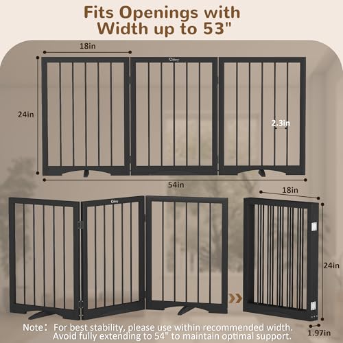 Free Standing Dog Gate Indoor (Black / 3-Panel, 24"Tall)