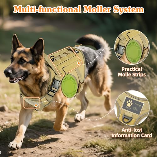 Heavy Duty Tactical Dog Harness for Medium Dog (Army Yellow / M (Chest: 22-39.3", Neck: 14.1-26.7"))