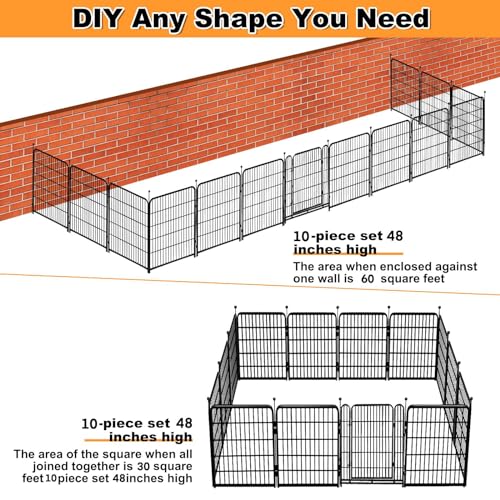 48 in(H) Decorative Garden Fence with Gate,8 Panels Total 17.7 Ft(L) Heavy Duty Iron Animal Barrier Fence for Yard,Suitable for Indoor Pet Or Outdoor Dog Fencing, Garden Border Fence (48''(H)-8panels-17.7ft(L))