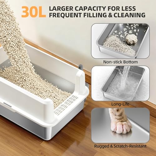 XXL Stainless Steel Cat Litter Box (24 - White (Pack of 1))