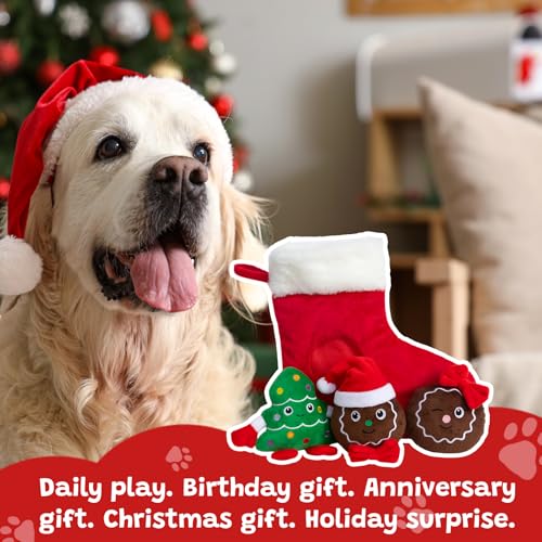 Christmas Squeaky Hide and Seek Dog Toys for Small and Medium (Christmas Stocking)