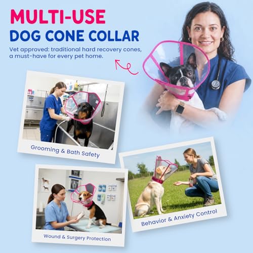 Soft Neck Pad Hard Plastic Dog Surgery Recovery Cone Collar for Large Dogs (Rosered / X-Large)