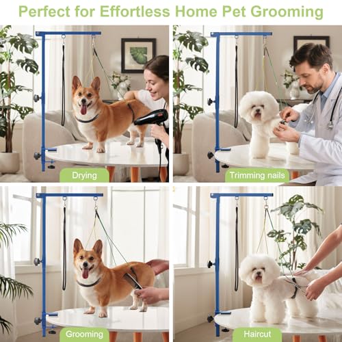 Home Dog Grooming Table Arm with Hammock 35" Height Adjustable Dog Grooming Arm with Clamp No (Blue / Small/Medium)