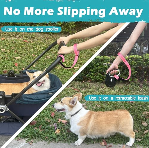 Dog Leash Wrist Strap with Lockable Clip for Dog Retractable Leash (Pink / 1 Pack)