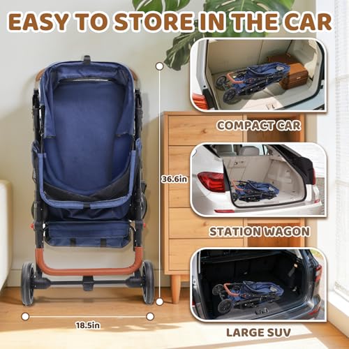 All Terrain Pet Stroller for 2 Small Dogs (Blue)