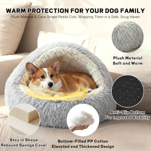 Calming Small Dog Bed & Indoor Cat Bed (Grey-65cm)