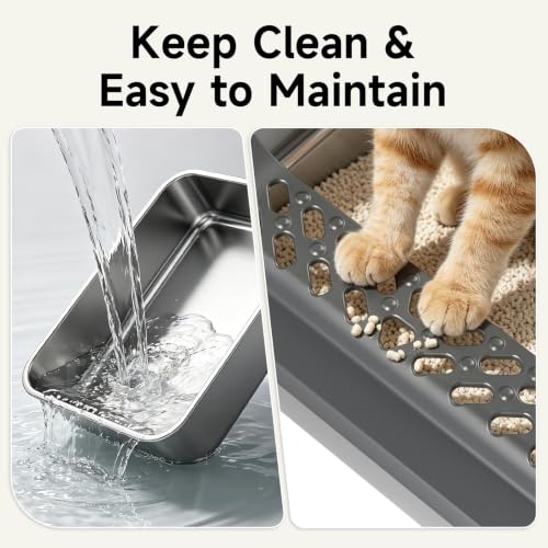 XL Open Top Stainless Steel Litter Box Large with High Sides (Dark Gray)