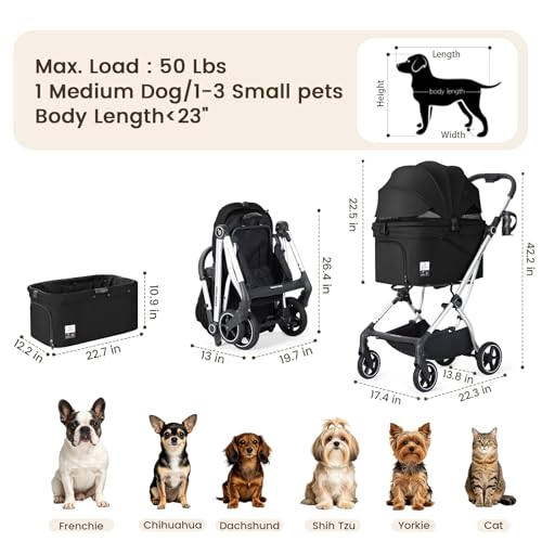 Beberoad Dog T4 Max Stroller for Small Medium Pets Elevated Viewing (T4 Max Black)