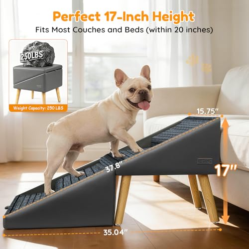17" H Dog Stairs for Small Dogs (Grey / 17" H)