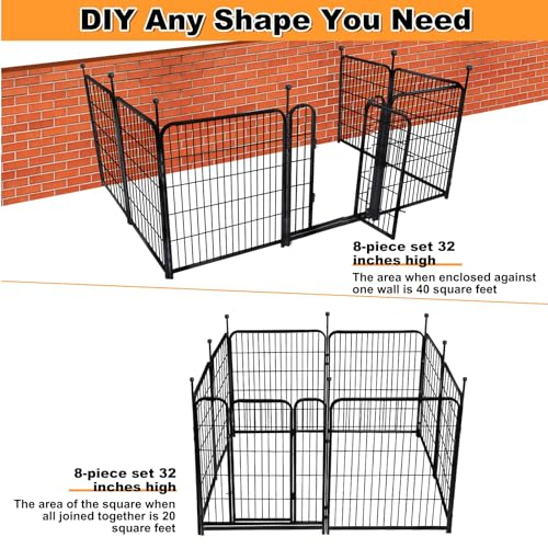 32 in(H) Decorative Garden Fence with Gate, 8 Panels Total 17.7 Ft(L) Heavy Duty Iron Animal Barrier Fence for Yard,Suitable for Indoor Pet Or Outdoor Dog Fencing, Garden Border Fence (32''(H)-8panels-17.7ft(L))