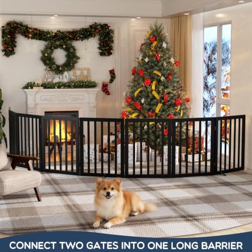 Freestanding Dog Gate Indoor (Black / 75”Wx24”H, 4 Panles)