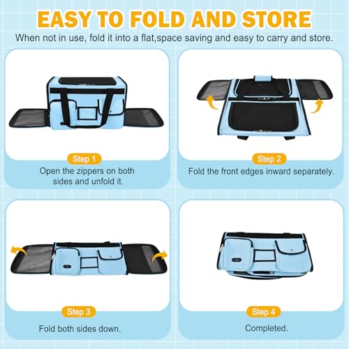 Large Cat Carrier Travel Soft Sided Pet Carrier Airline Approved (Light Blue)