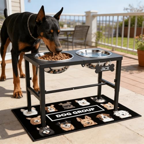 Elevated Dog Bowls with Mat for Large & Extra Large Dogs (Black-3L)