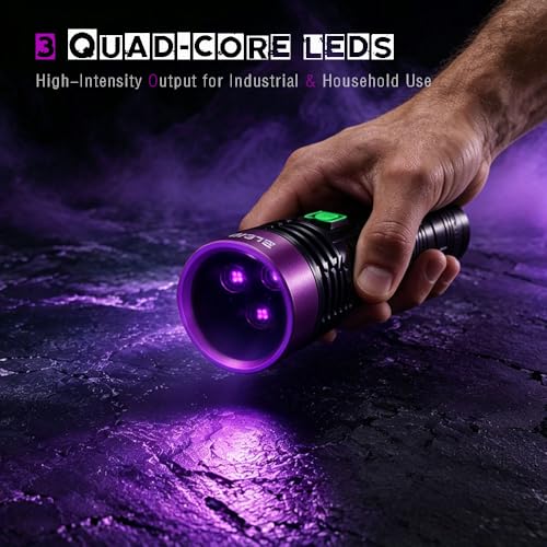 UV Black Light 365 nm Rechargeable Flashlight with Filter for Pet Urine (Black and Purple)