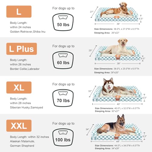 Orthopedic Dog Bed for X (Green Grid / 40.0"L x 32.0"W x 6.5"Th)