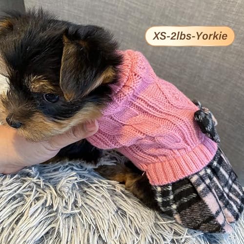 Dog Sweater Dress for Small Dogs Turtleneck Thick Knit Pullover (X-Small (2-4lbs) / 02# Pink)