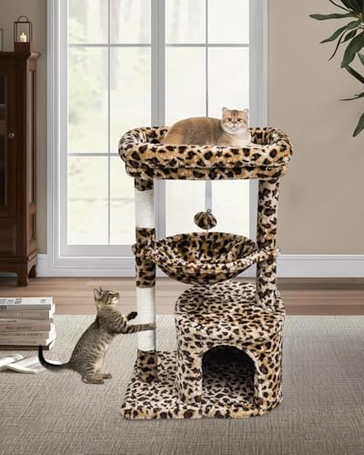 Small Leopard Print Cat Tree for Indoor Cats (29.6" / Leopard Print)