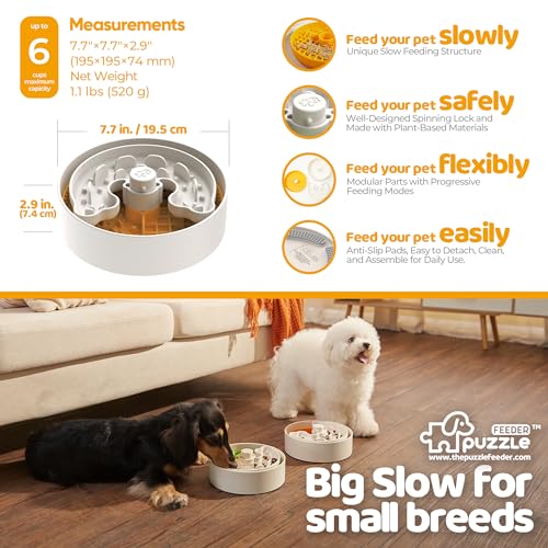 Slow Feeder Dog Bowl with Lick Mat and Puzzle Inserts (M / Orange)