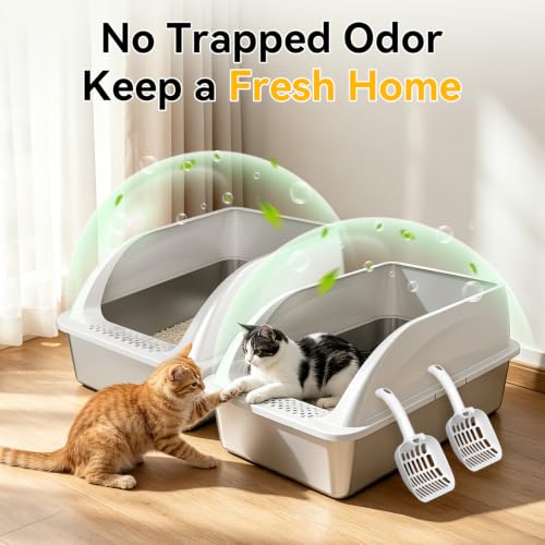 XL Stainless Steel Litter Box for Cats (Light Gray-2Pack)