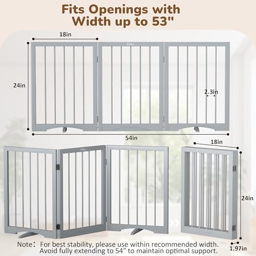 Free Standing Dog Gate Indoor (Gray / 3-Panel, 24"Tall)