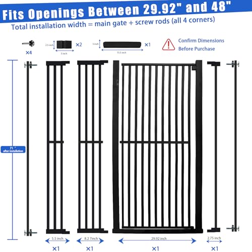 71 Inch Extra Tall Pet Gate for Cats (Black / 29.5-48"wide)