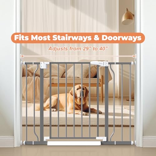 Baby Gate Auto Close (Gray / 29-40"Wide, 28"Tall)