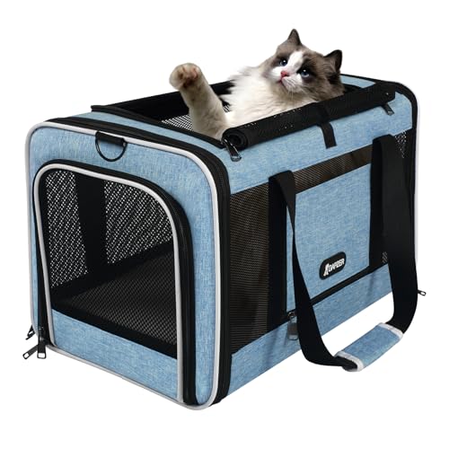 Cat Carrier 18 x 11 x 11 Top Loading Soft Pet Travel Bag Over 15lbs (Blue / 18.0"L x 11.0"W x 11.0"H)