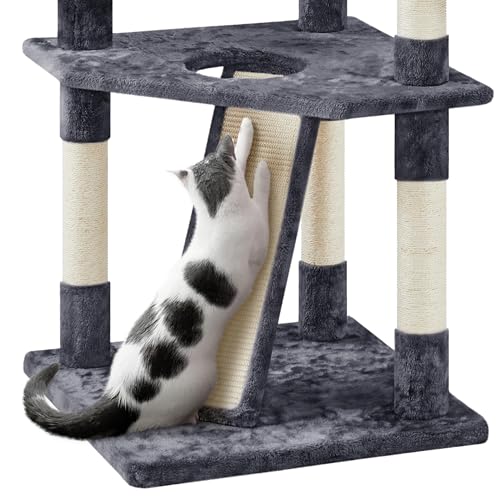 79in Multi Level Cat Tree for Multiple Cats with 9 sisal Posts (Dark Gray)