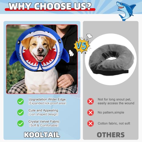 Inflatable Dog Cone Collar (Blue Shark / M+ (Neck:13-15in))