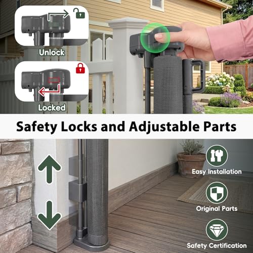 275" Retractable Baby Gates Extra Wide Retractable Fence Outdoor (Gray / (48" Tall x 275" Wide))