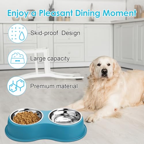 Dog Bowls Large Stainless Steel Dog Water and Food Bowls Set with No (Large-34oz / A-green)