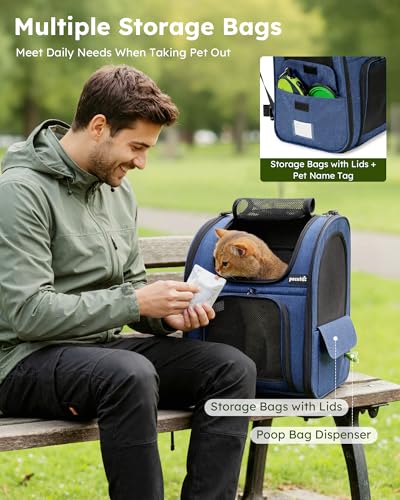 Cat Carrier Backpack Expandable (Blue / 12.6"L x 10.2"W x 16.5"H)