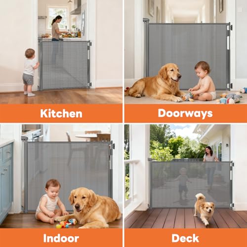 Retractable Baby Gates for Doorways (Gray / 33'' Tall X 55'' Wide)