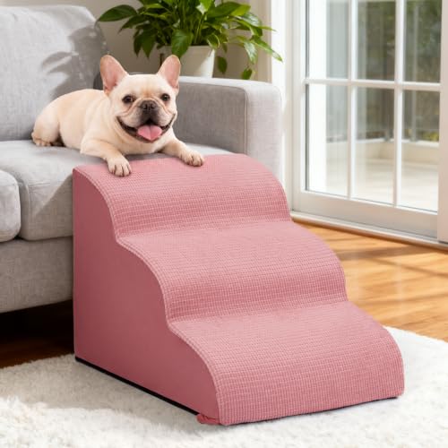 Dog Stairs for Small Dogs (Pink / Standard 3-Step 15.7"H)