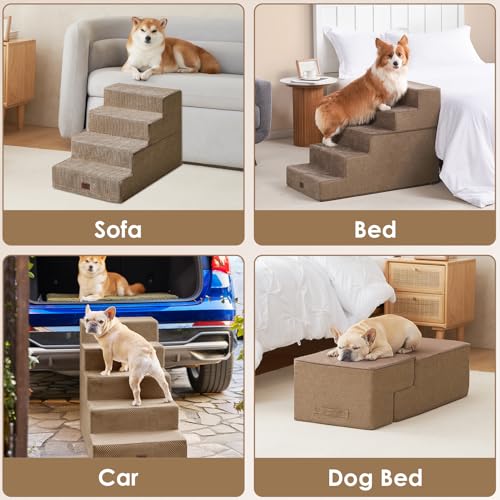 Dog Stairs for High Bed 25" H (Camel / Extra Wide 17.7" x 35" x 25")