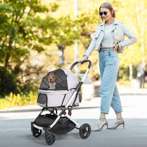 Pet Stroller for Medium Small Dog & Cat (Gray)